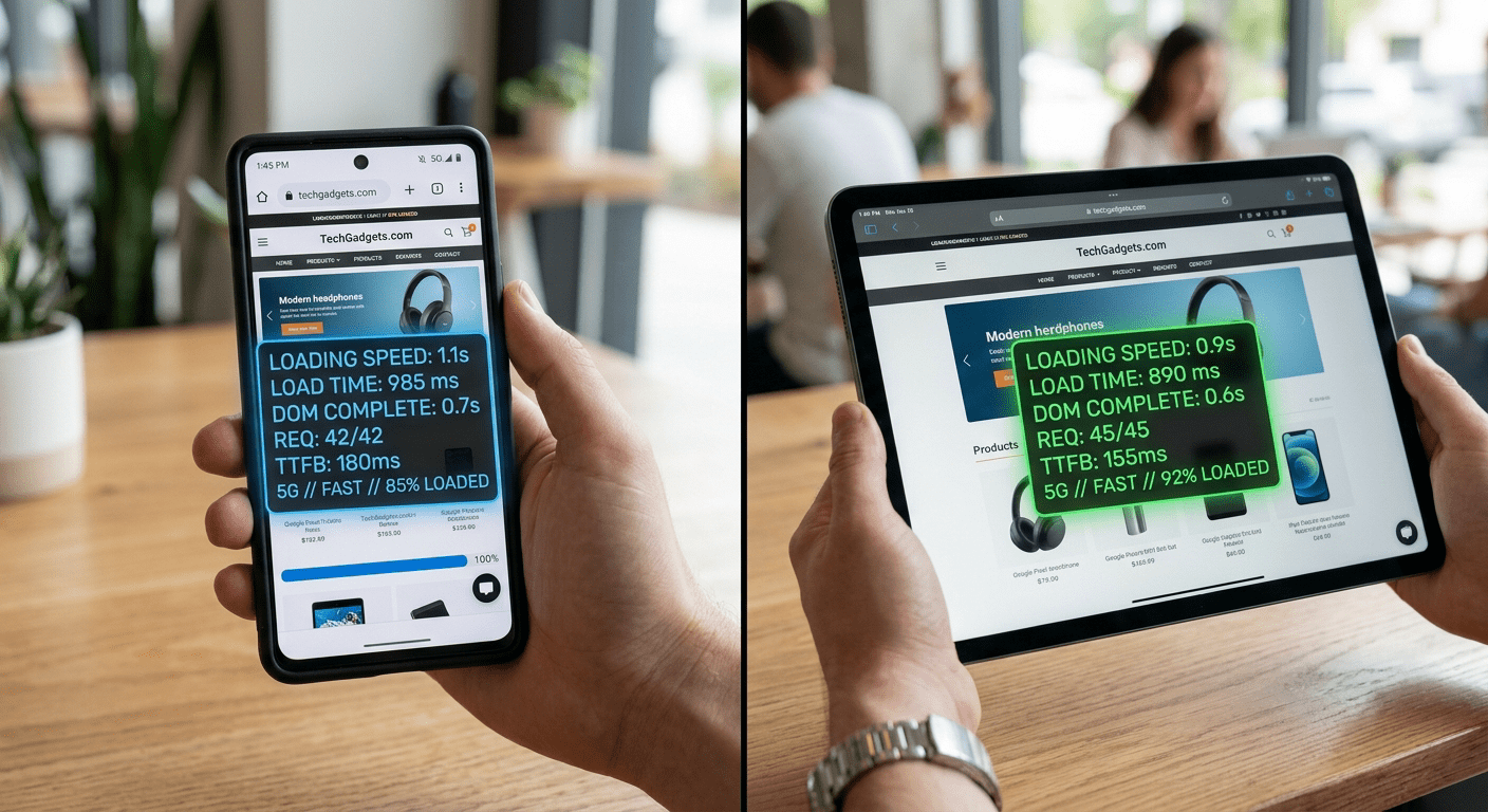 Website laadt snel op smartphone en tablet met snelheidsmetingen