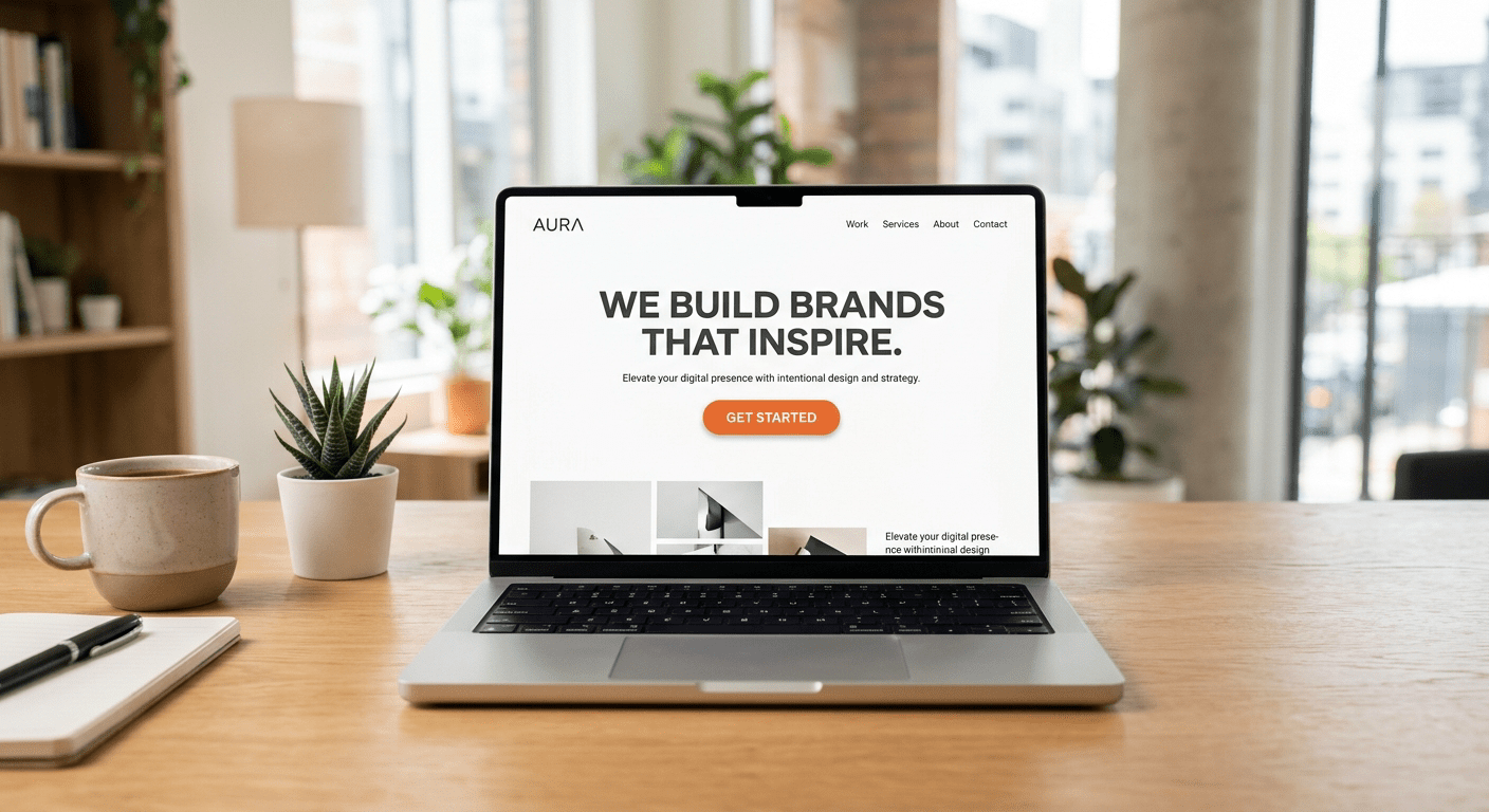 Moderne website met duidelijke call-to-action knop op een laptopscherm