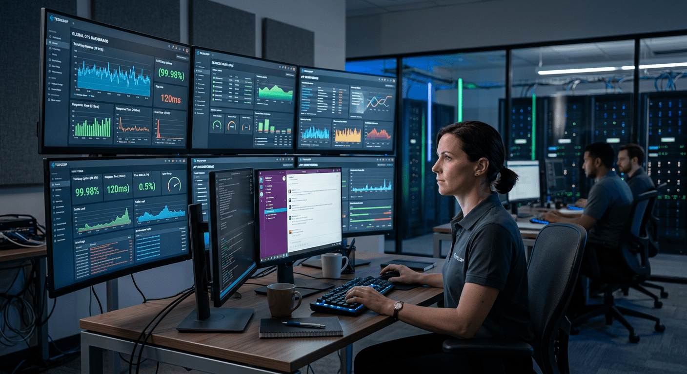 IT professional monitort website dashboards op meerdere schermen